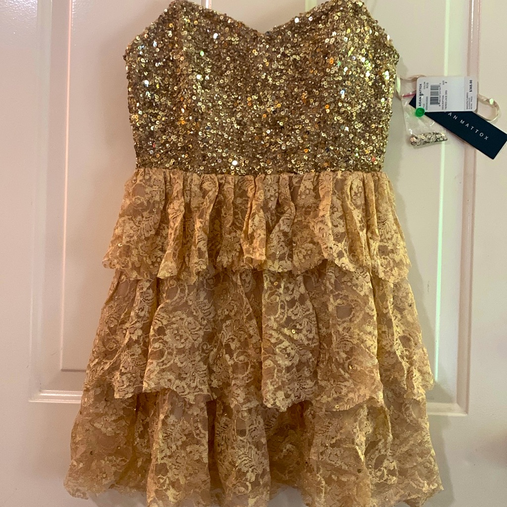 Aidan Mattox Gold Tan Sequence Dress Size 2 Prom Wedding